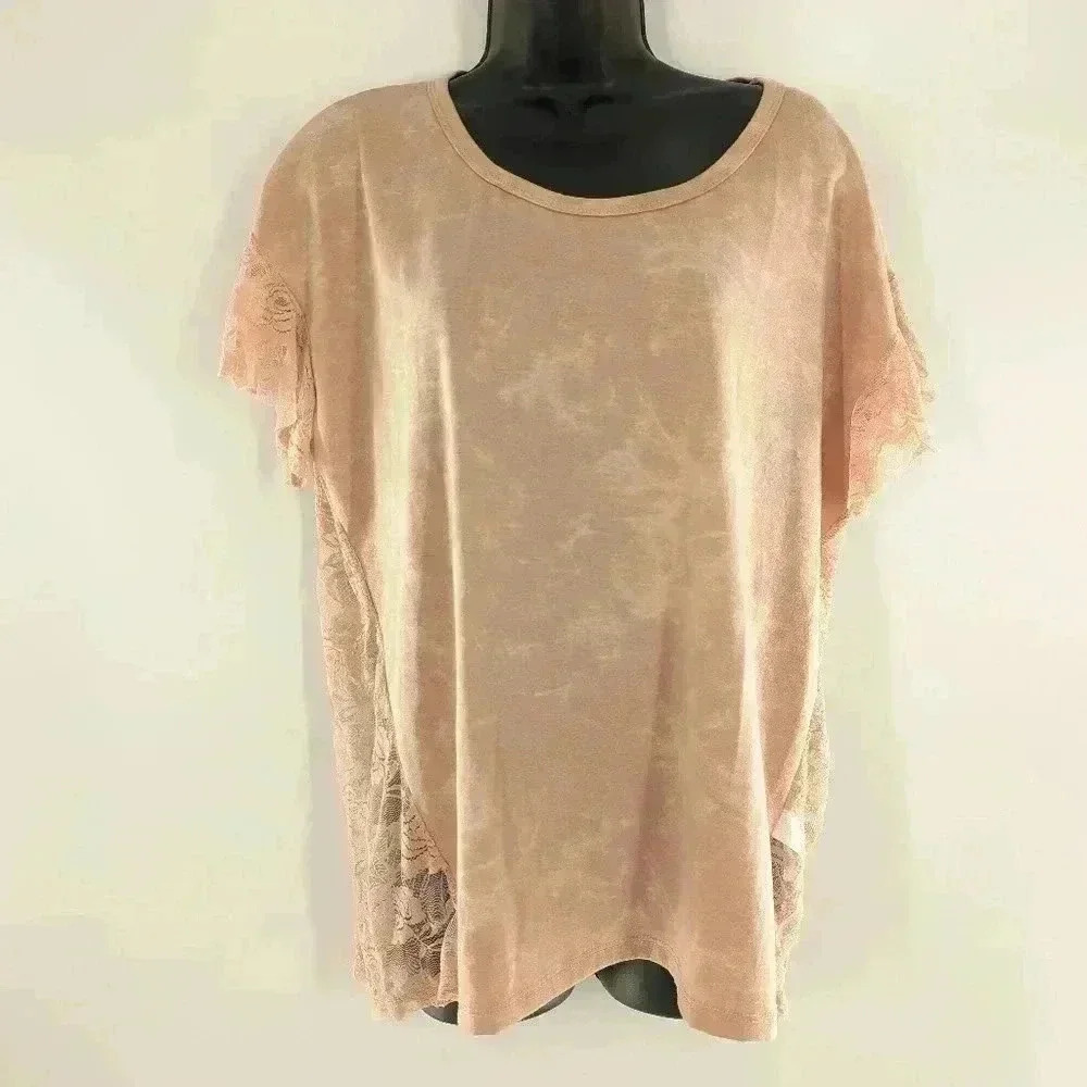 voice of california Women's Size Medium Peach Orange Blouse With Crochet Back